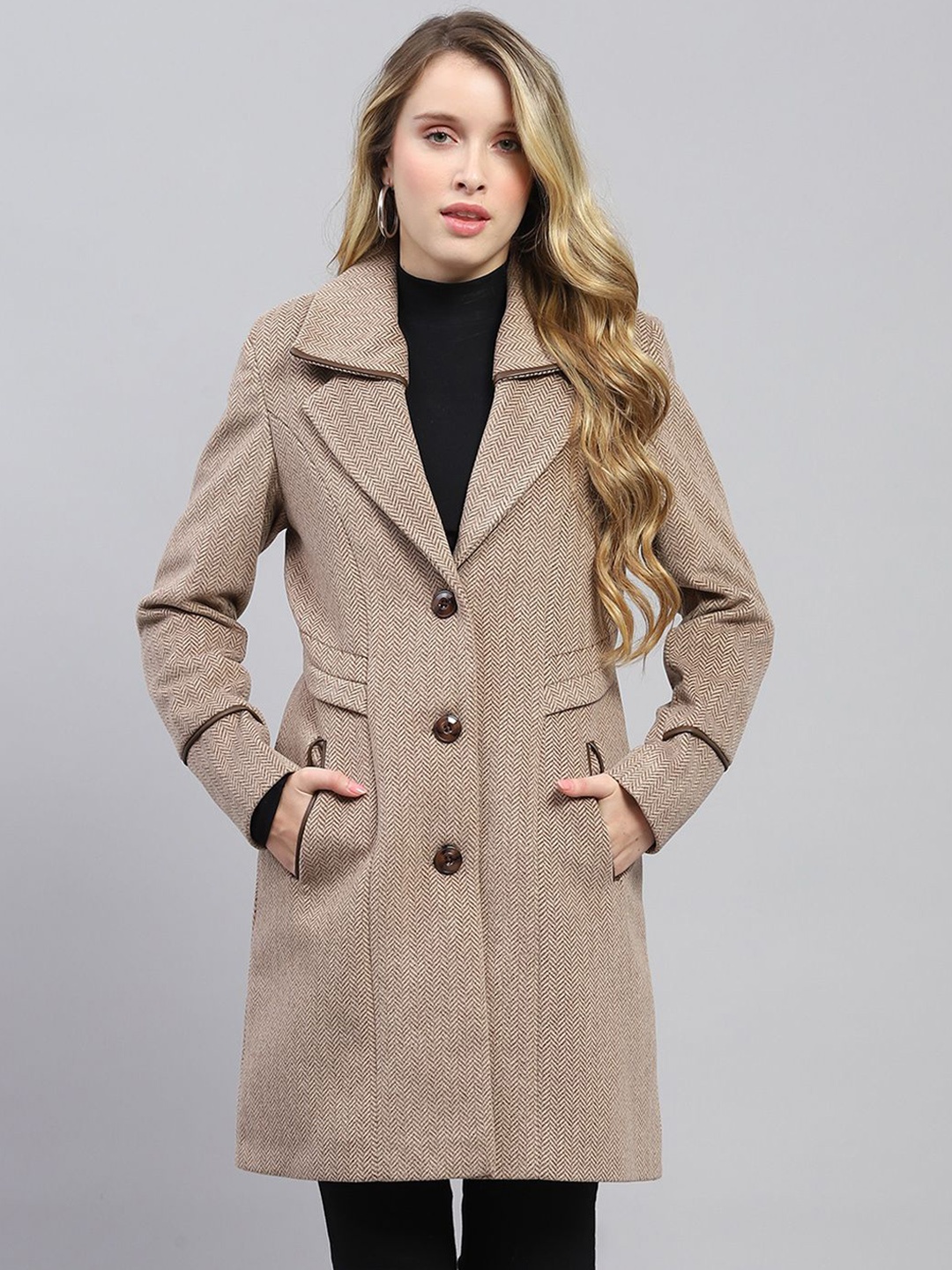 

Monte Carlo Printed Single-Breasted Overcoats, Brown
