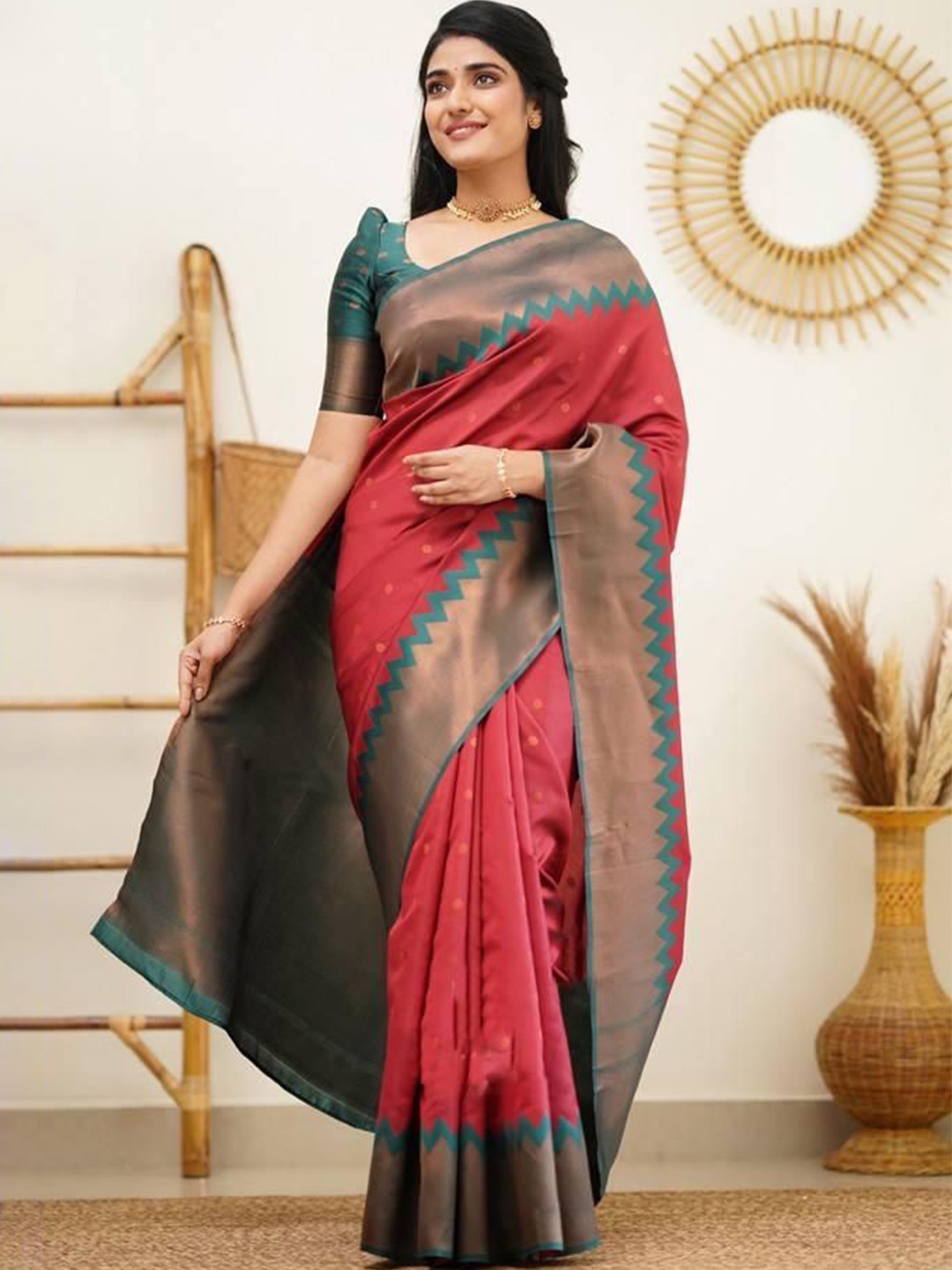 

A TO Z CART Woven Design Zari Pure Silk Banarasi Saree, Red