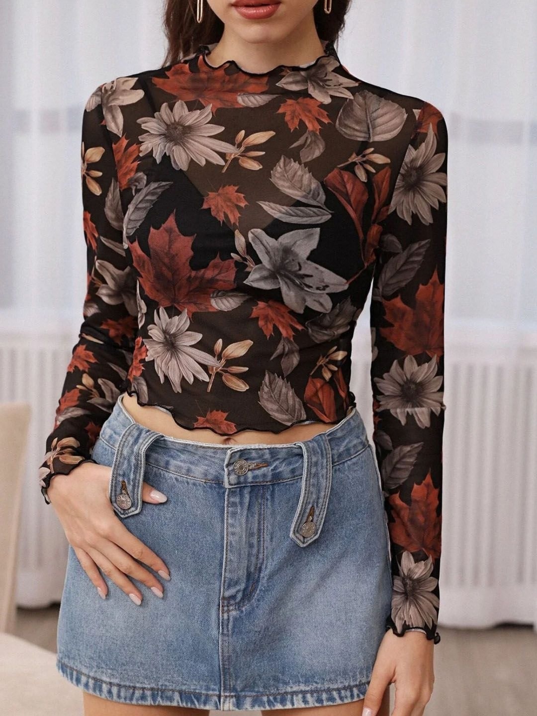 

CORSICA Women Floral Printed High Neck Pockets T-shirt, Multi