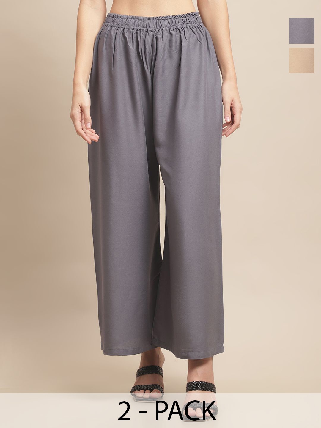 

Valles365 by S.C. Women 2 Flared Ethnic Palazzos, Beige