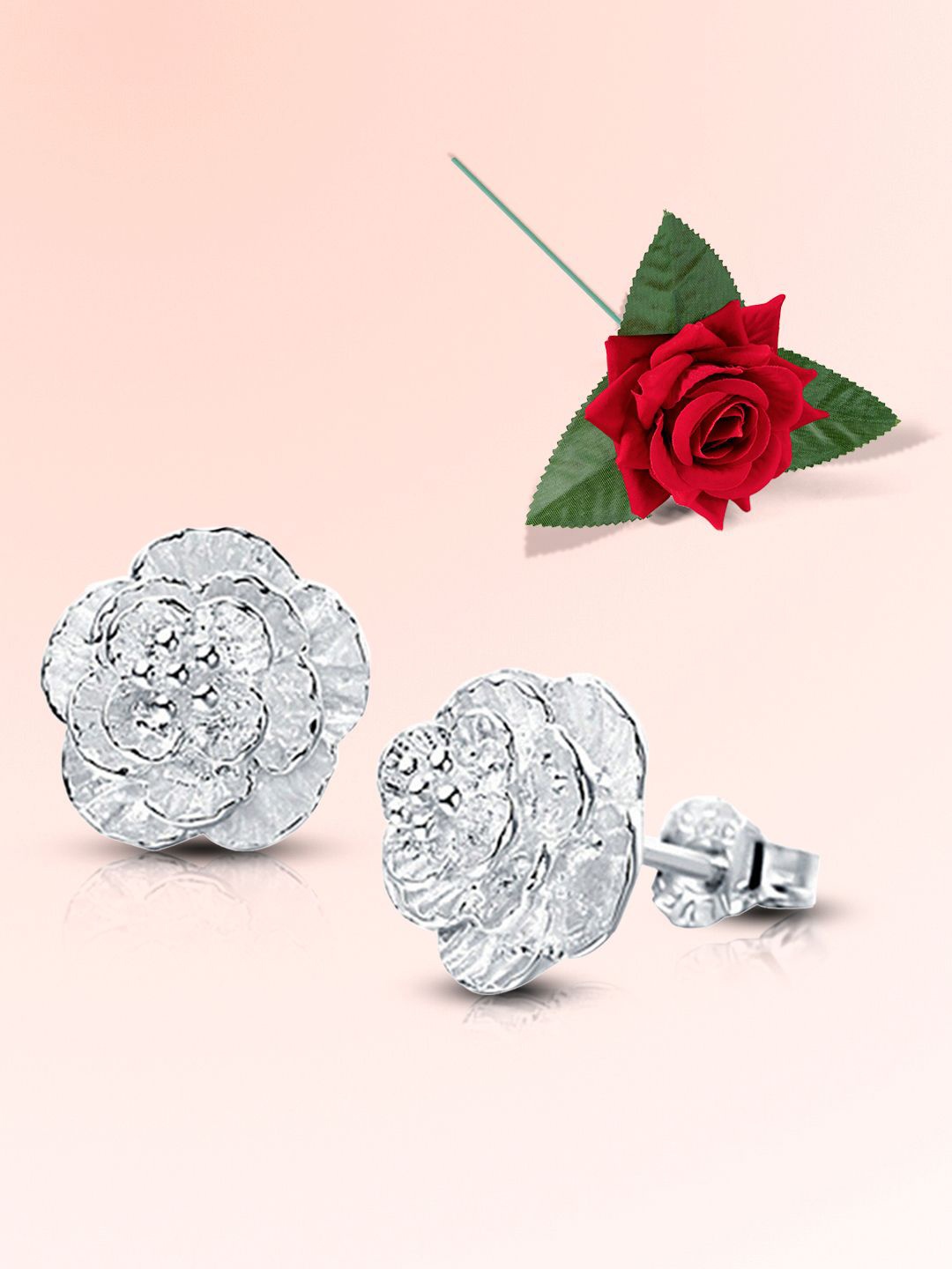 

Peora Silver-Plated Studs With Red Rose Gift Set