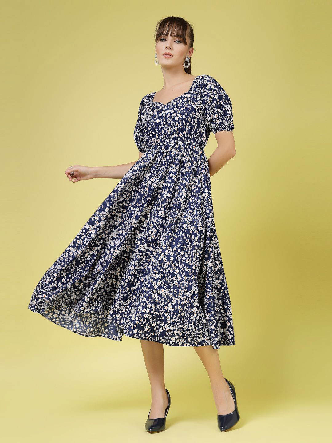 

DressBerry Floral Print Puff Sleeve Crepe Fit & Flare Maxi Dress, White