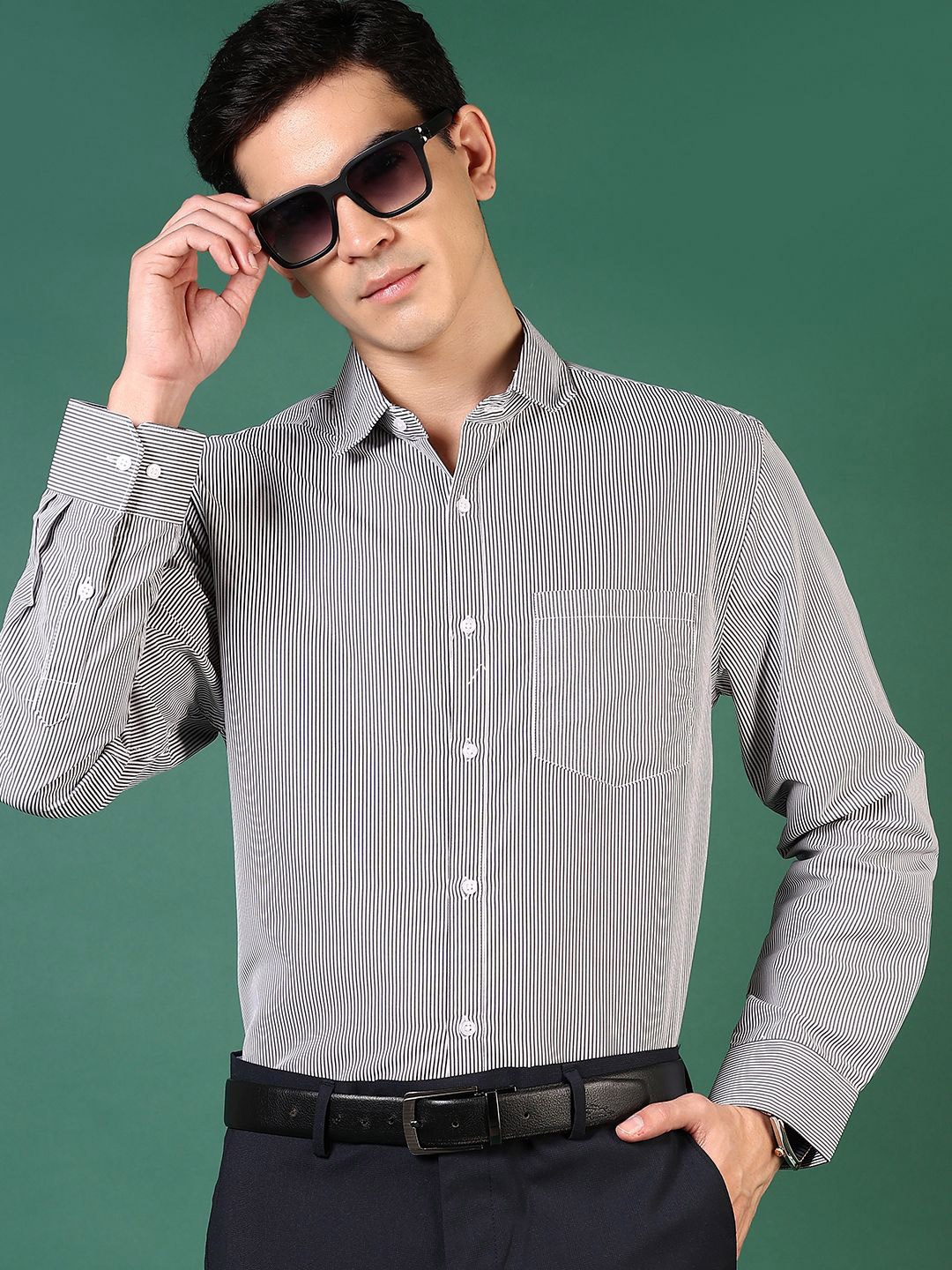 

V-Mart Men Opaque Striped Formal Shirt, Grey