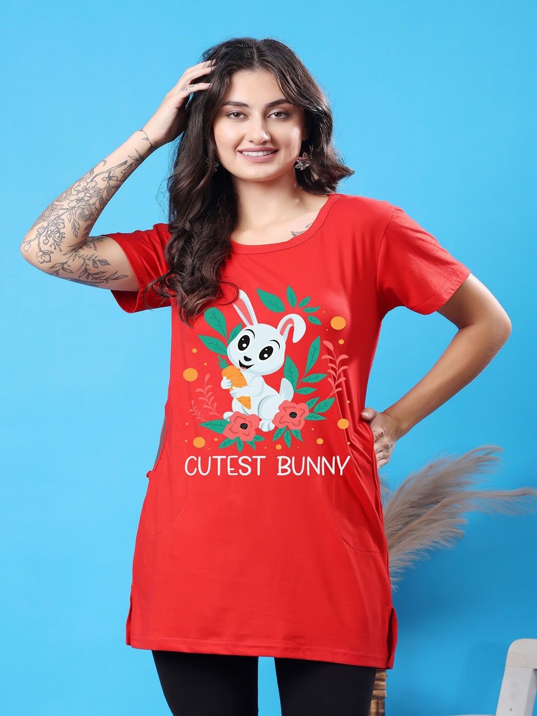 

SWIFTLY Women Bio Finish Graphic Printed Round Neck Cotton T-shirt, Red