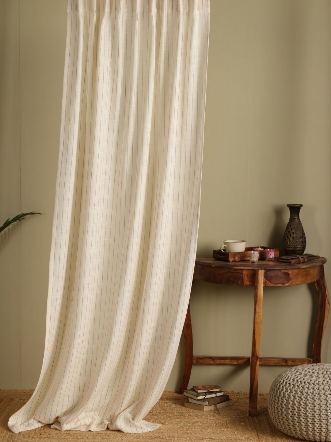 

Peepul Tree Off White Cotton Striped Long Door Curtain