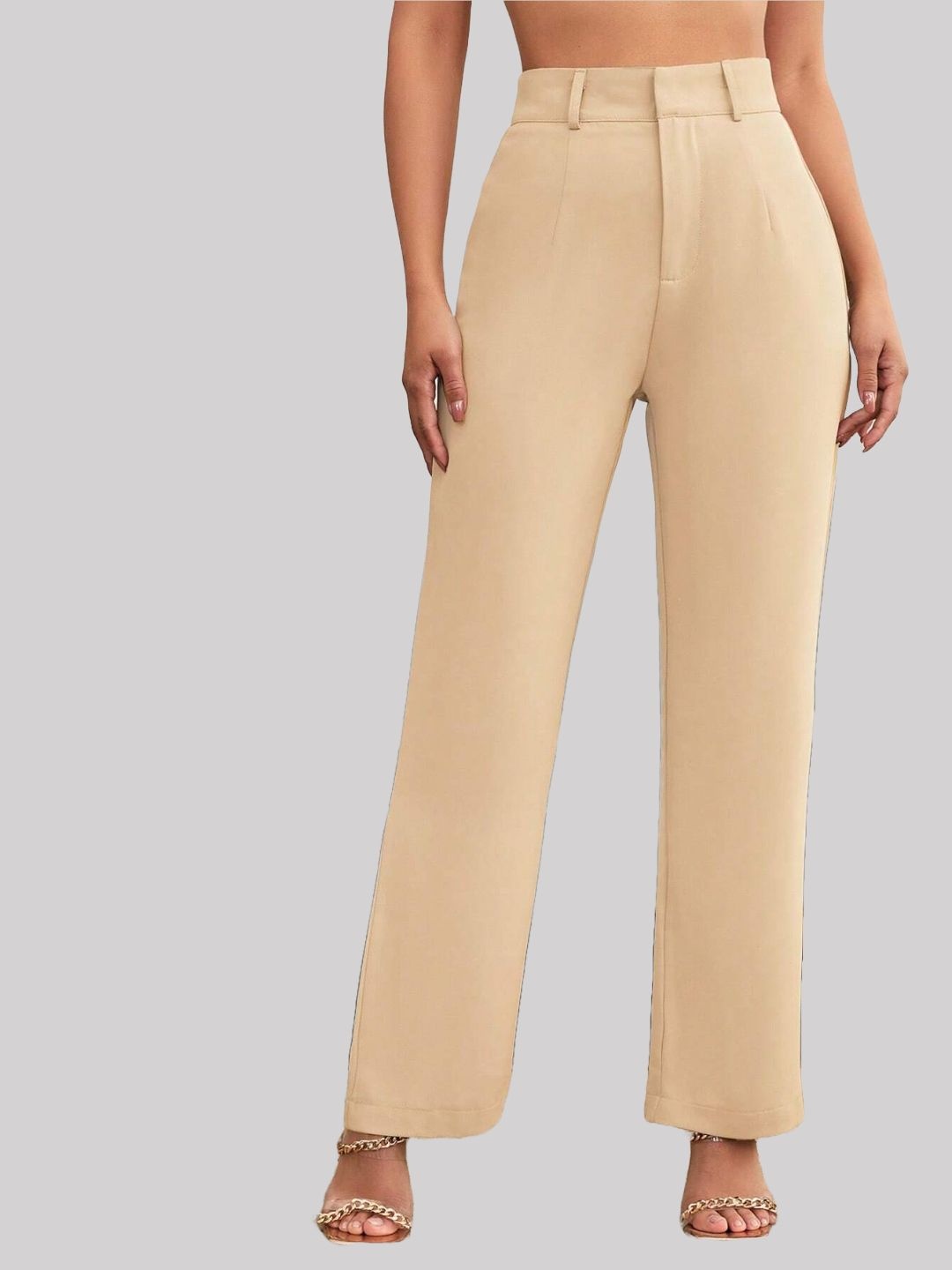 

FNOCKS Cotton High-Rise Regular Trousers, Beige