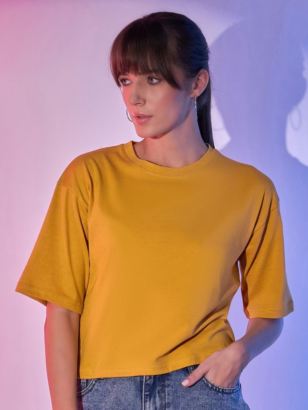 

DIMPY GARMENTS Women Raw Edge Boxy T-shirt, Mustard