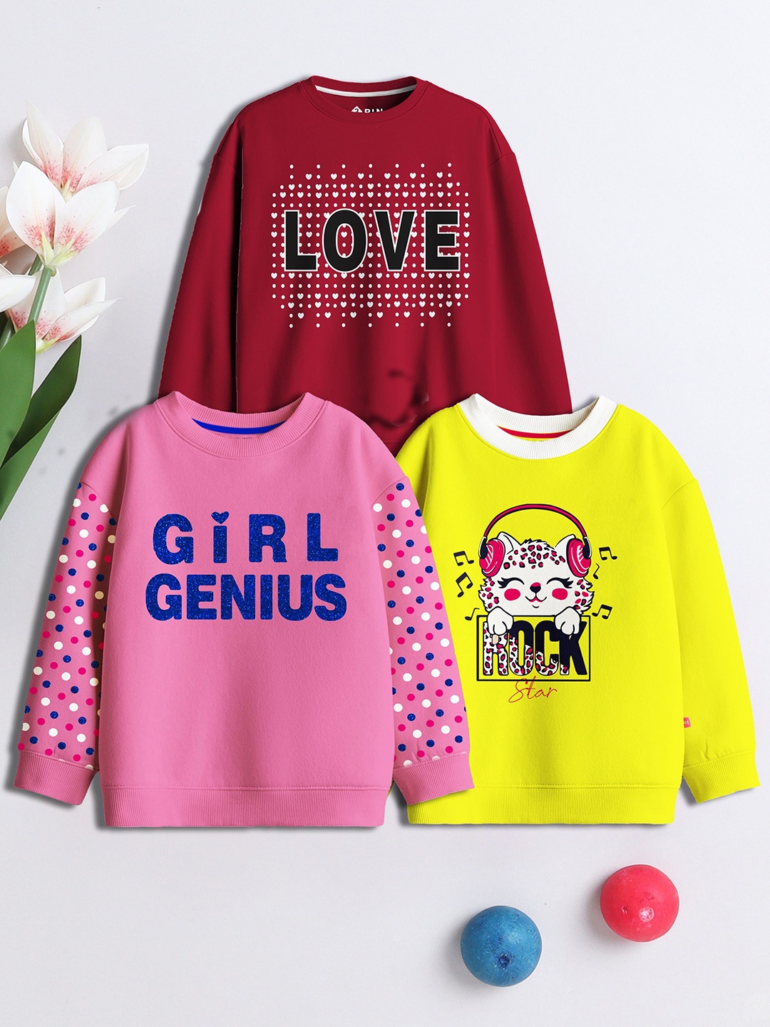 

3PIN Girls Printed Sweatshirt, Multi