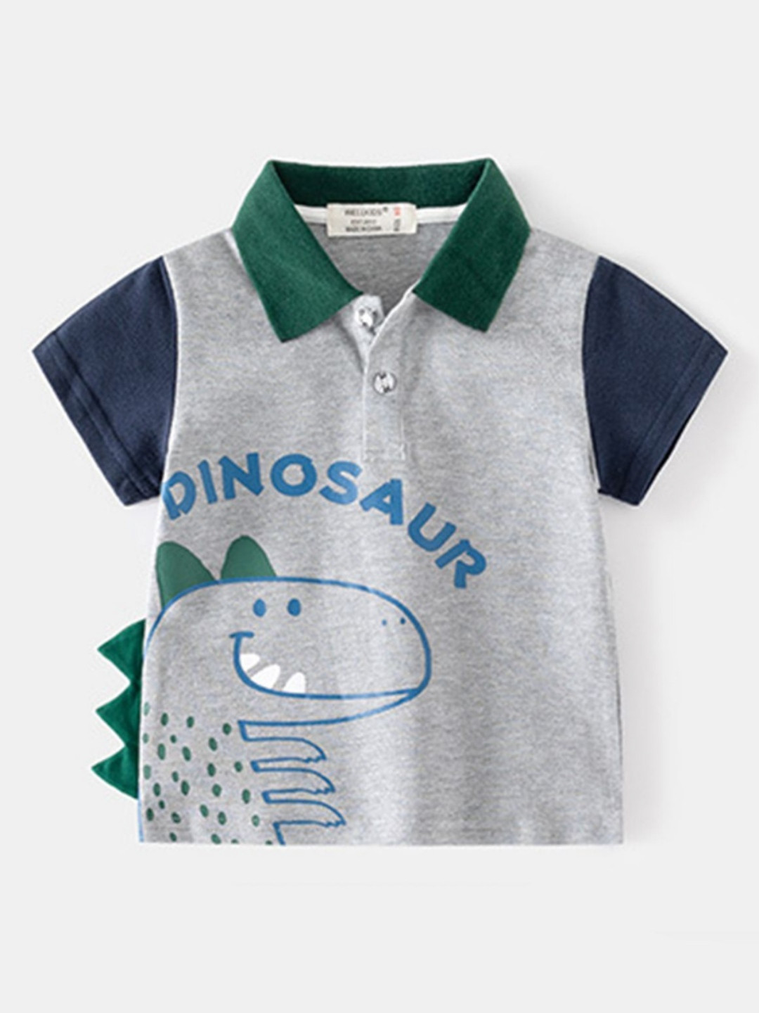 

LULU & SKY Boys Printed Polo Collar Organic Cotton Applique T-shirt, Grey