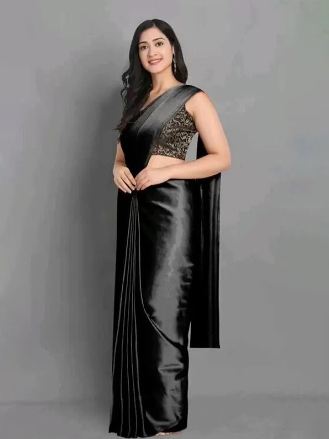 

Florence Zari Satin Saree, Black