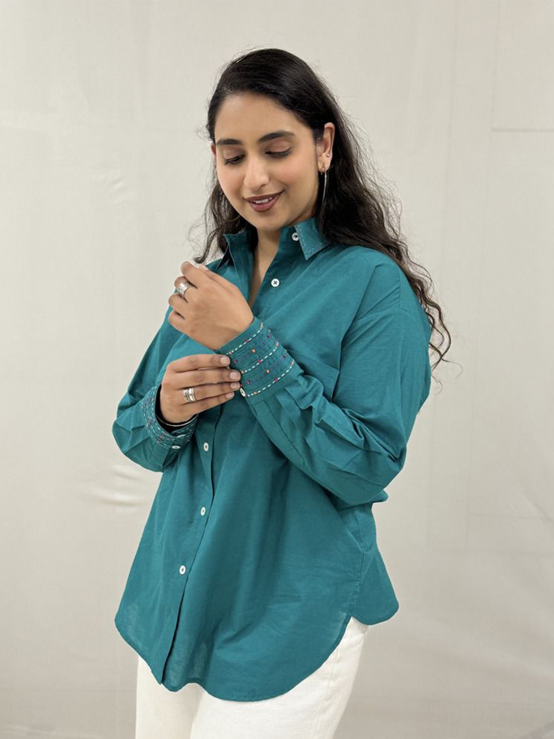 

Amaya Cotton Shirt Style Top, Green