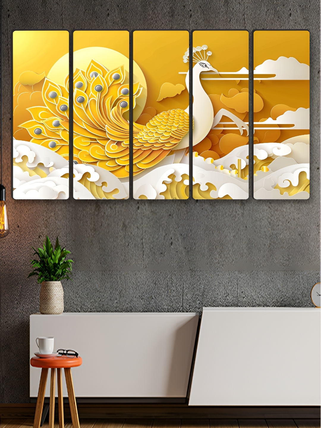 

Myntra Elegant Homes Gold-Toned & White 5 Piece Canvas Birds and Animals Wall Paintings