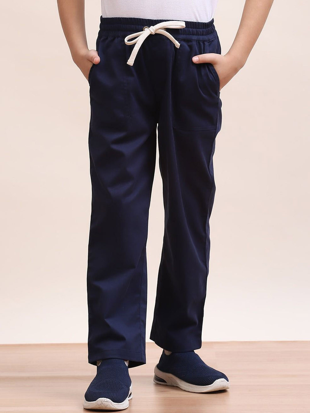 

SPUNKIES Boys Cotton Mid Rise Regular Fit Trousers, Navy blue