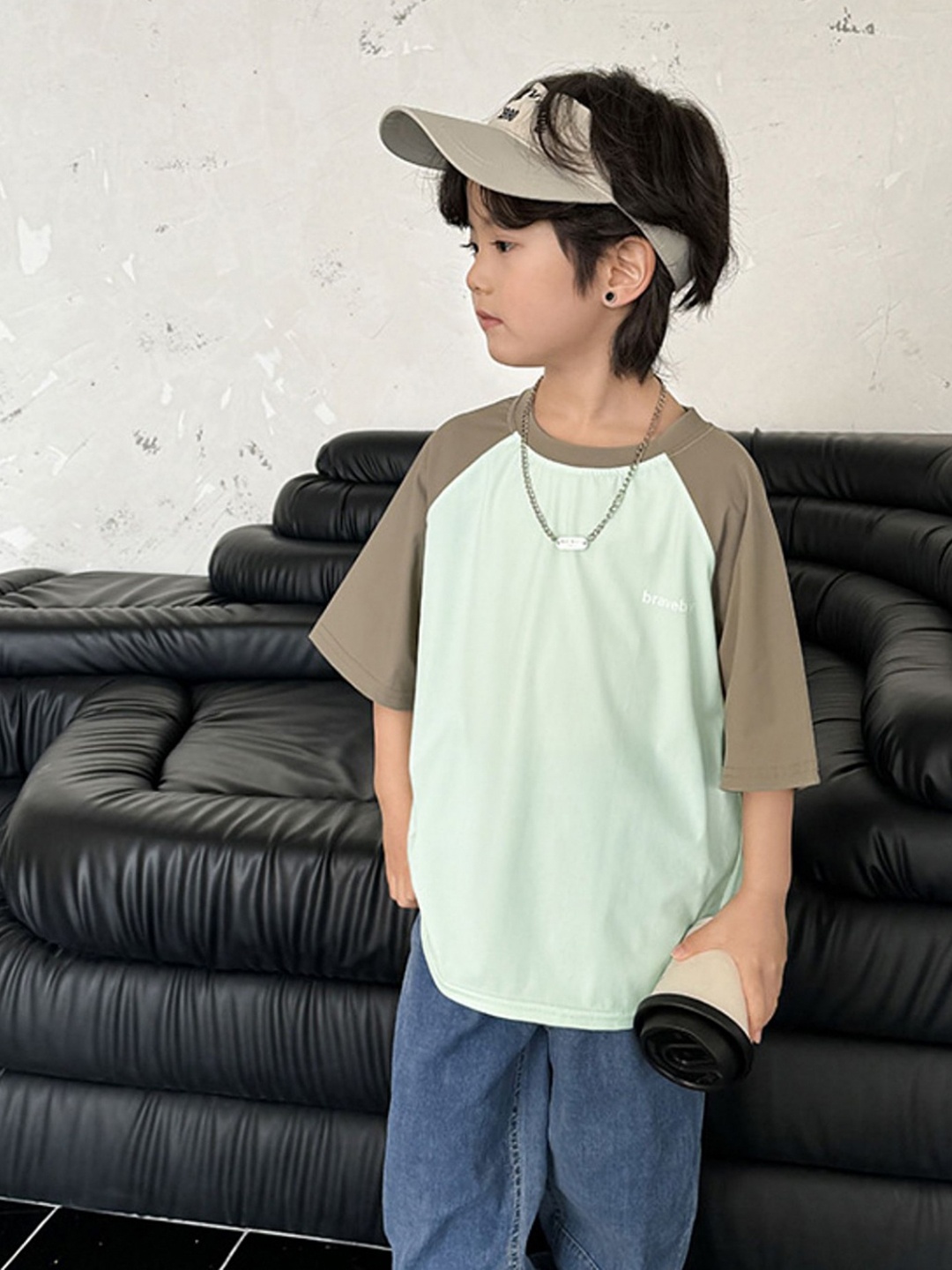 

LULU & SKY Boys Colourblocked Round Neck Oversized T-shirt, Green