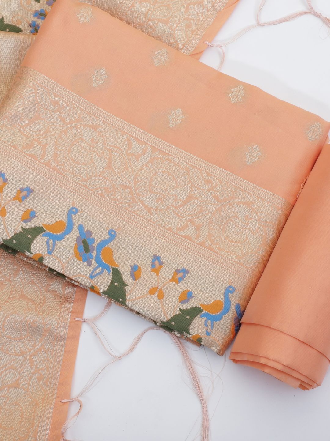 

Suha Ethnic Motifs Printed Unstitched Dress Material, Peach