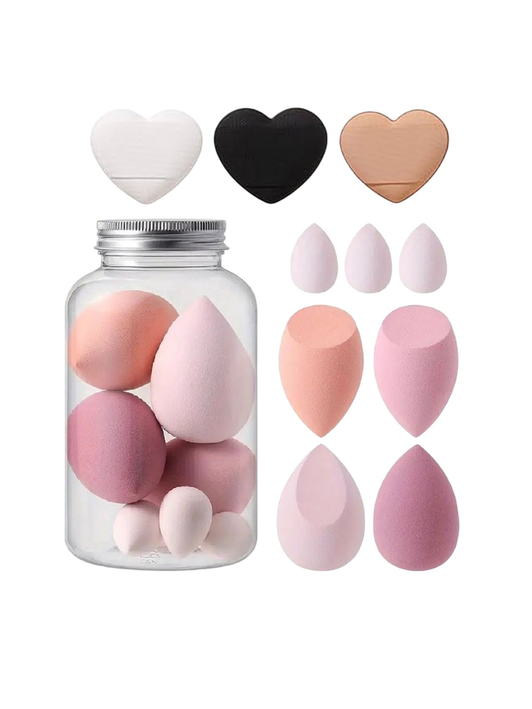 

Gonegal Set Of 10 Blender Sponge & Mini Heart Puff, Peach