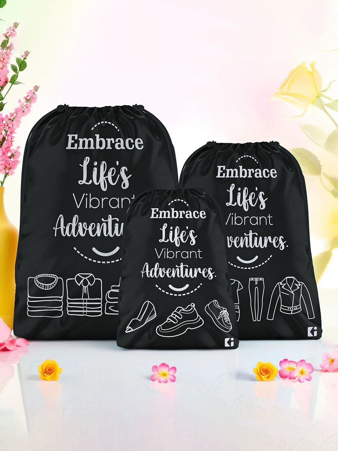 

Kuber Industries Black & White 3 Pieces Printed Regular Multi-Utility Organisers