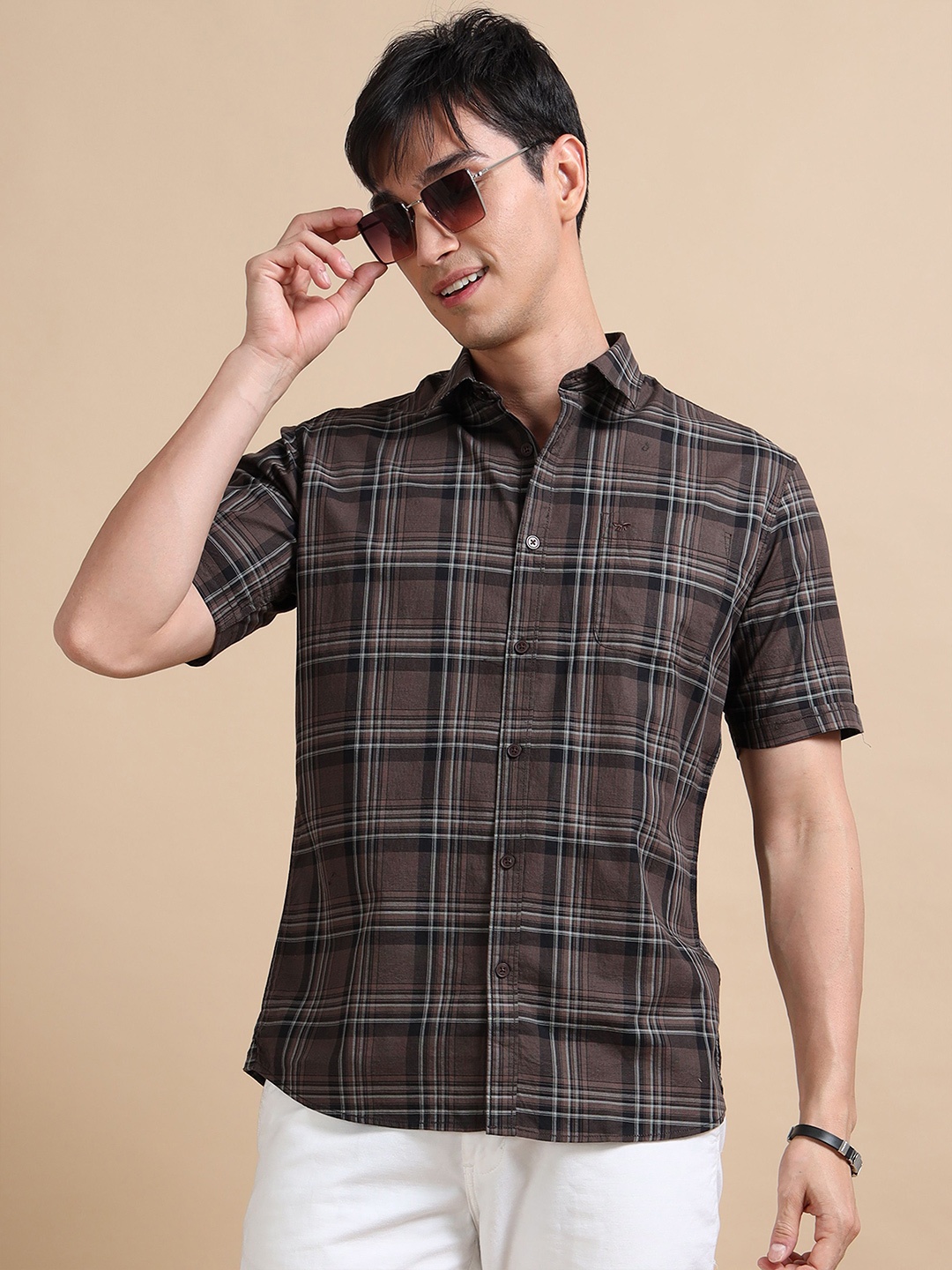 

RIGS AND RAGS Men Classic Tartan Checks Opaque Checked Casual Shirt, Brown
