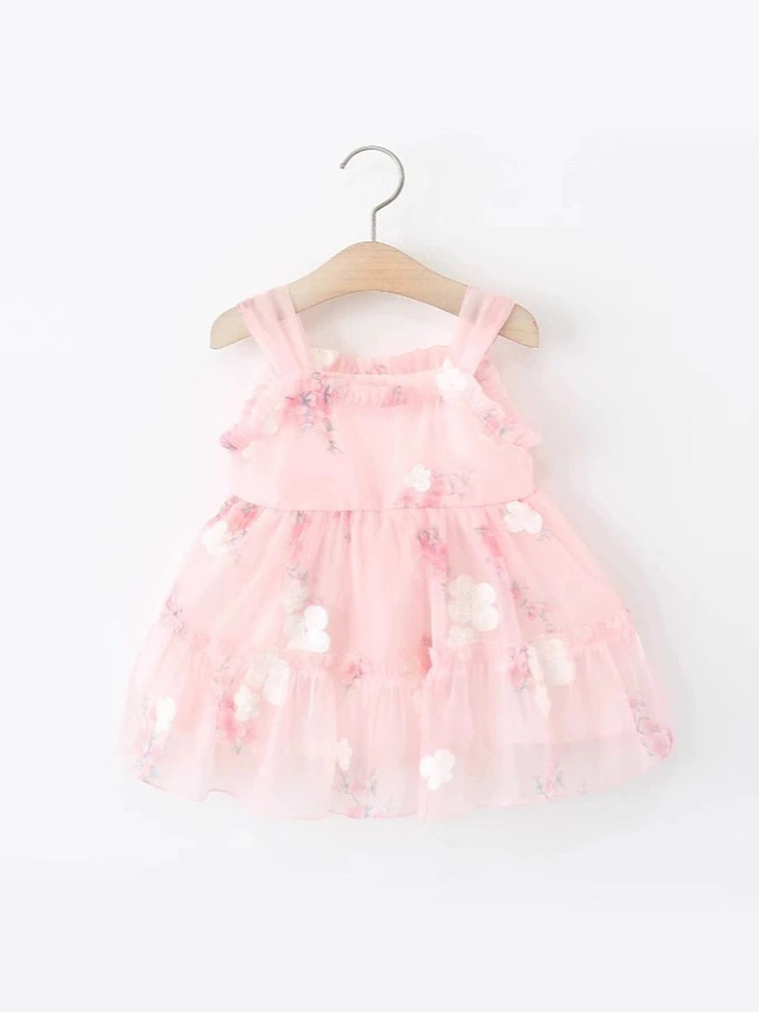 

LULU & SKY Girls Floral Print Shoulder Straps Sleeveless Fit & Flare Dress, Pink