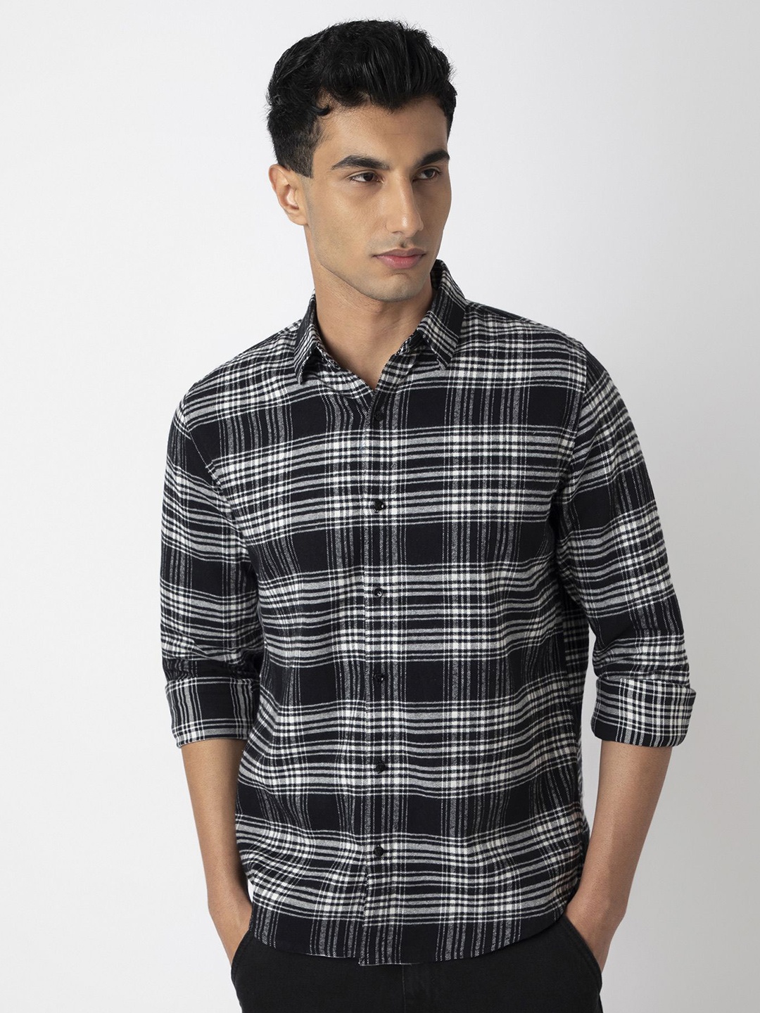 

MARK & ALBERT Men Checked Casual Shirt, White