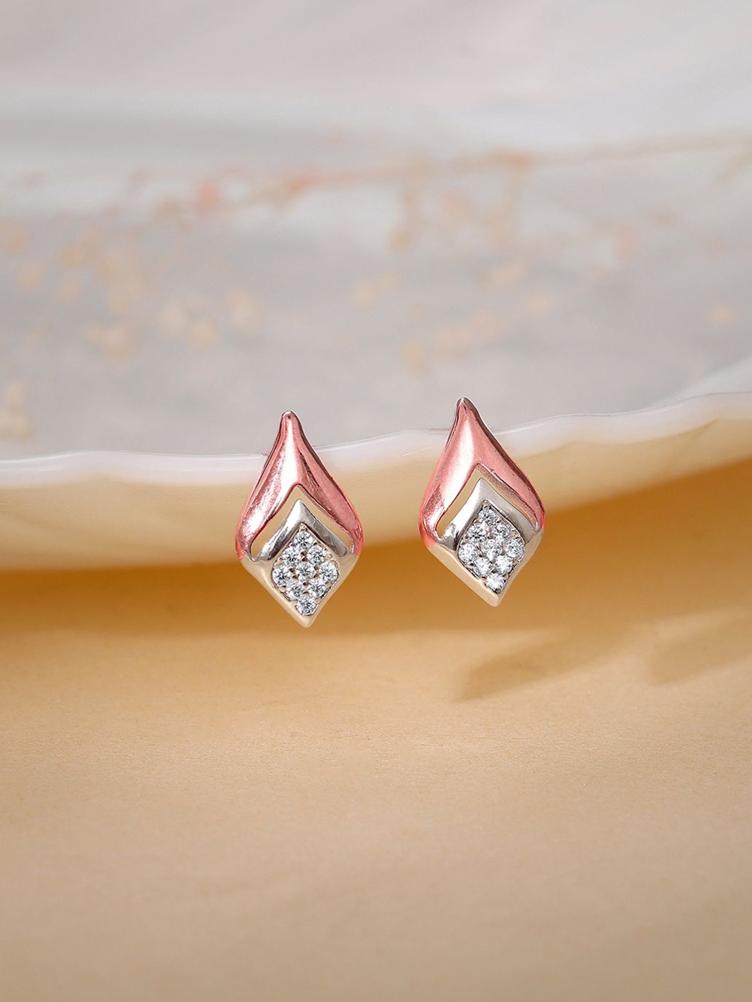 

GIVA Rhodium Plated 925 Sterling Silver Zircon Studded Dual Tone Majestic Rhombus Earrings, Rose