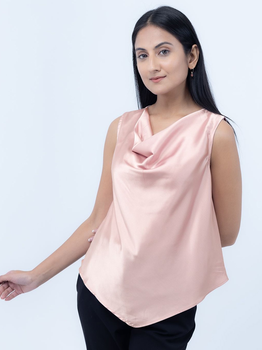 

Strong And Brave Cowl Neck Satin Top, Pink