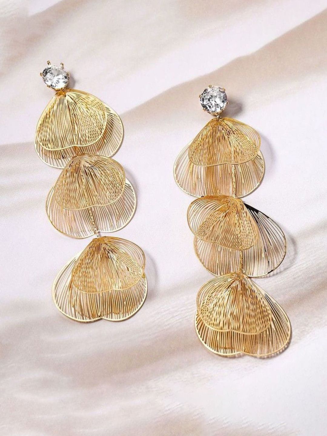 

BEYTER Artificial Stones Studded Leaf Shaped Drop Earrings, Gold
