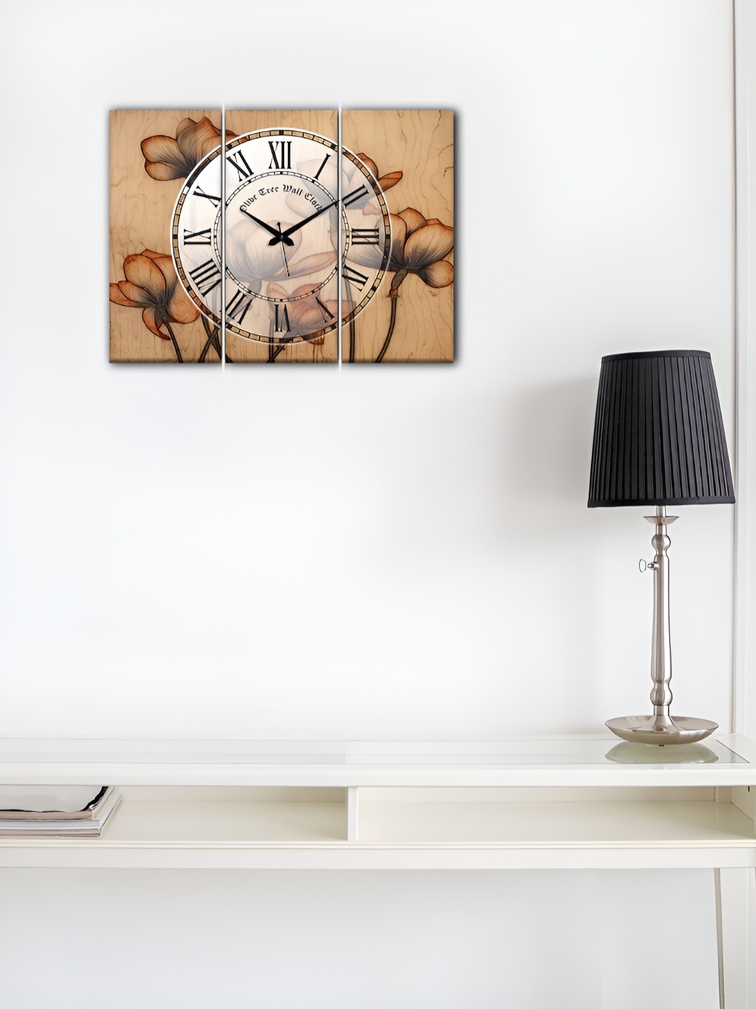 

OLIVE TREE Brown & Beige 3 Pieces Printed Analogue Vintage Wooden Wall Clocks