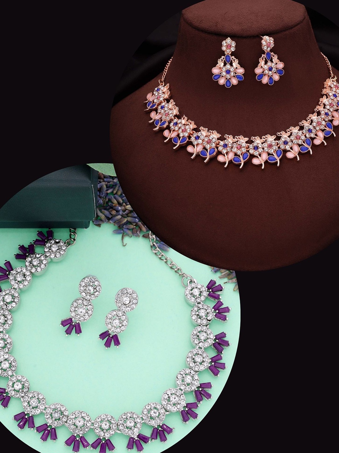 

DIVASTRI Set Of 2 Gold-Plated Artificial Stones Studded Jewellery Set