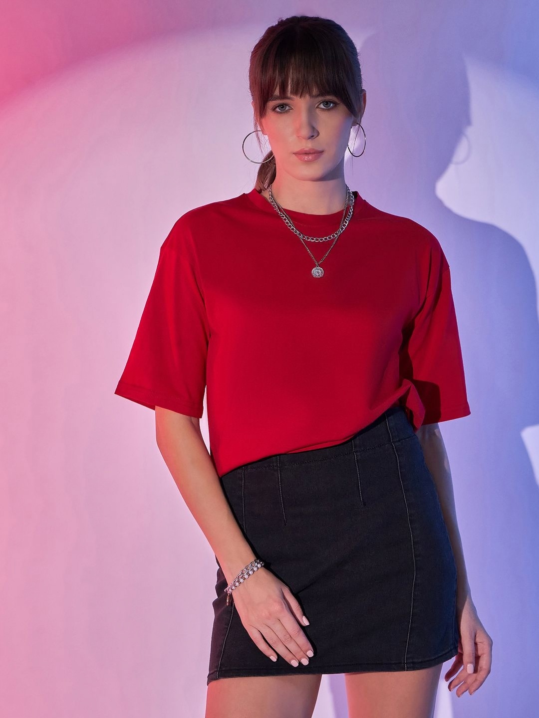 

DIMPY GARMENTS Women Pockets Boxy T-shirt, Red