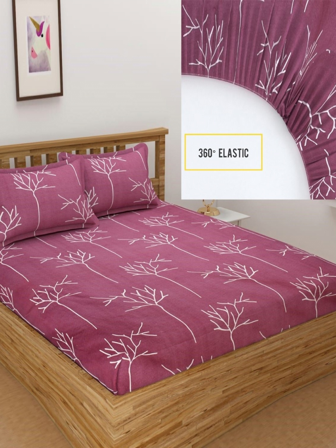 

Bromwick Purple Floral Printed Microfibers 220 TC King Bedsheet Set 2.28m x 2.14m