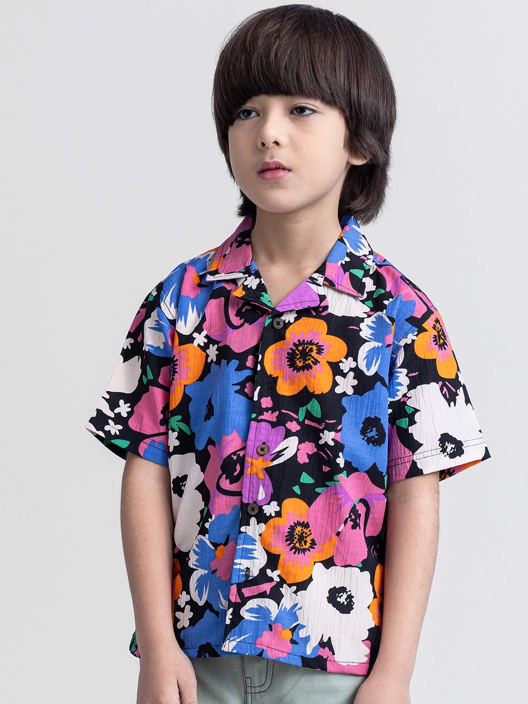 

taffykids Boys Relaxed Opaque Printed Casual Shirt, Black