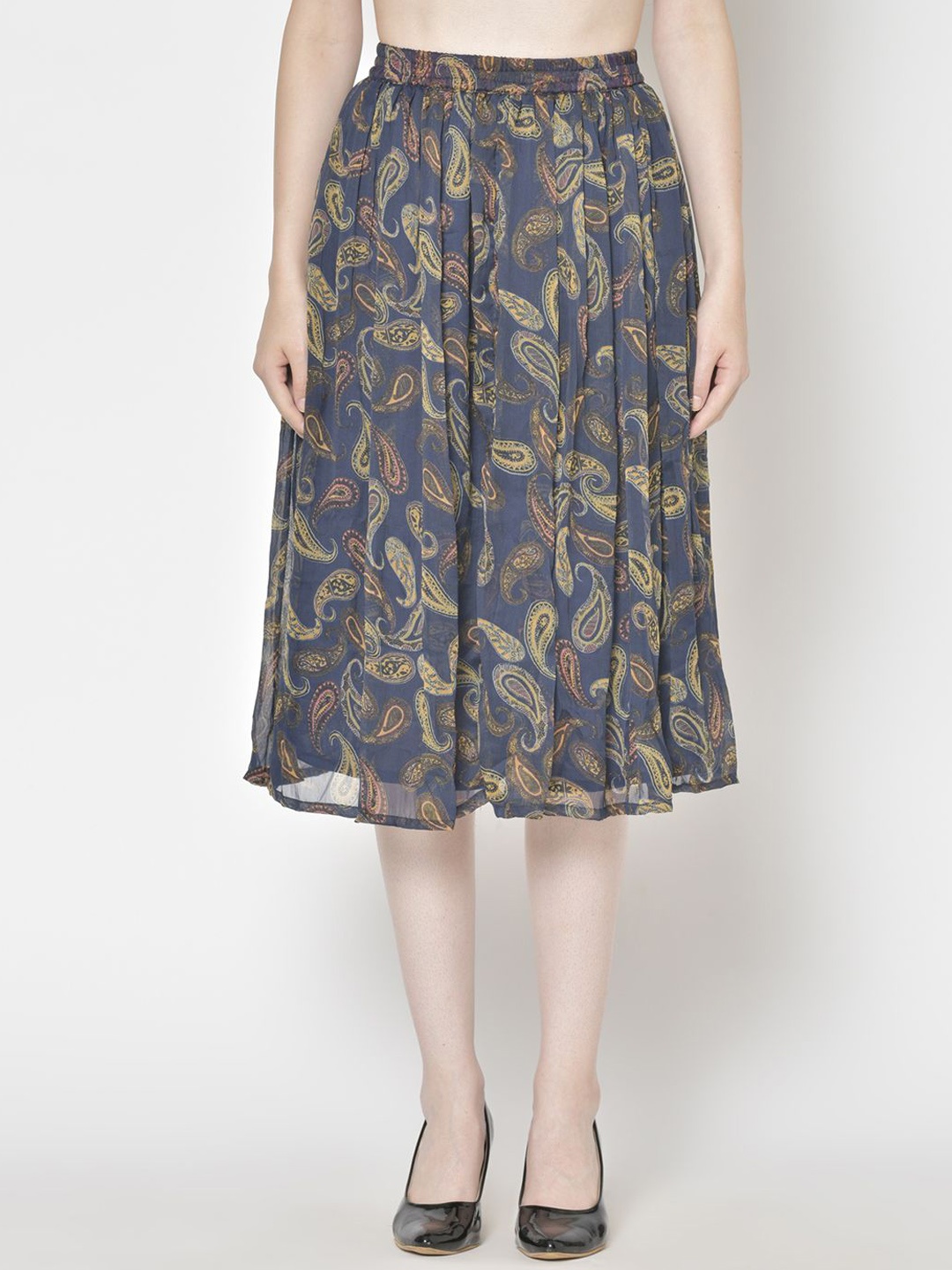 

Moda Rapido Printed Flared Midi Skirt, Navy blue