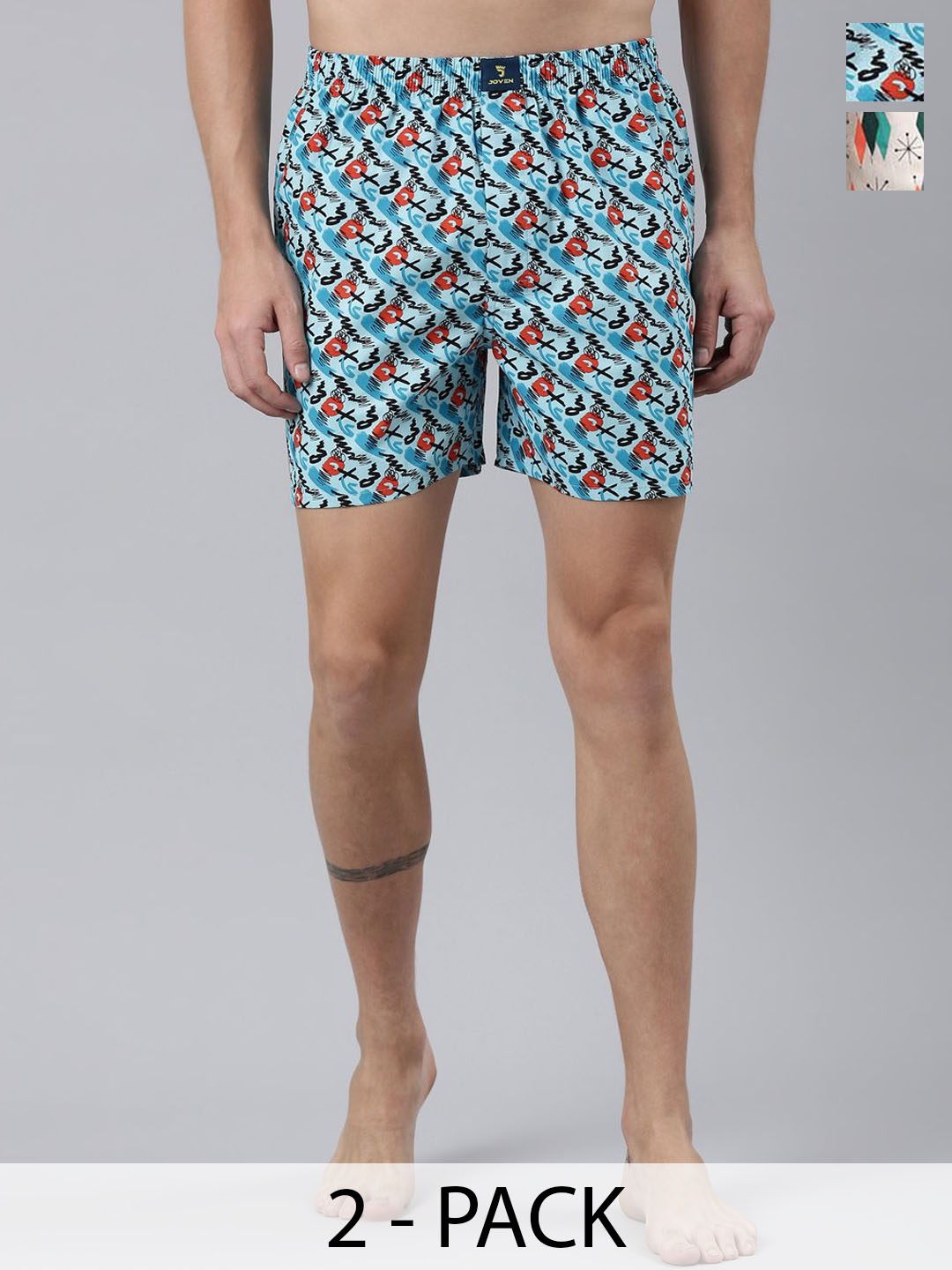 

JOVEN Pack Of 2 Printed Pure Cotton Boxers JB2P-TUXO, Blue