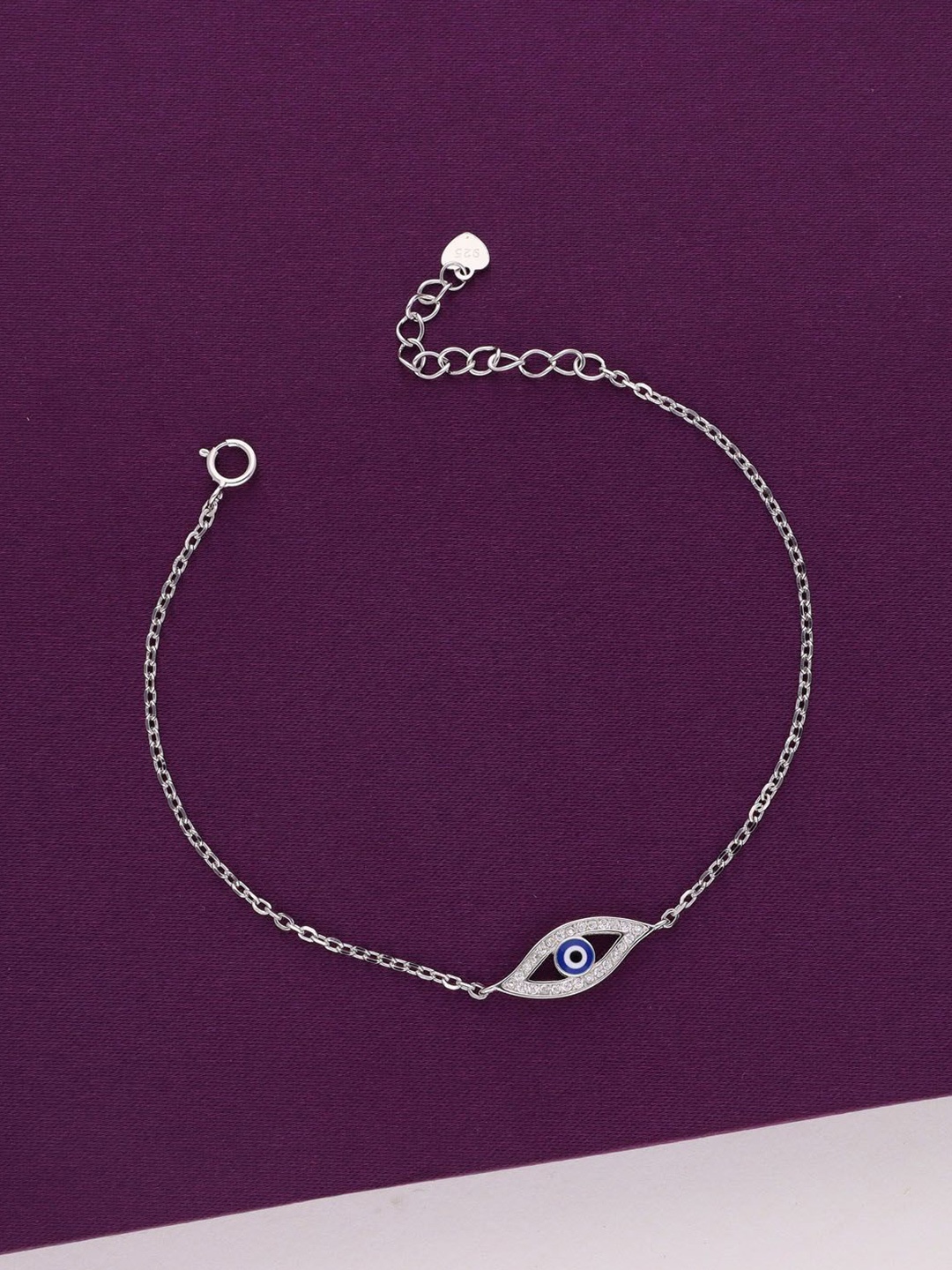 

KAI JEWEL Rhodium-Plated Stainless Steel Cubic Zirconia Studded Evil Eye Link Bracelet, Silver