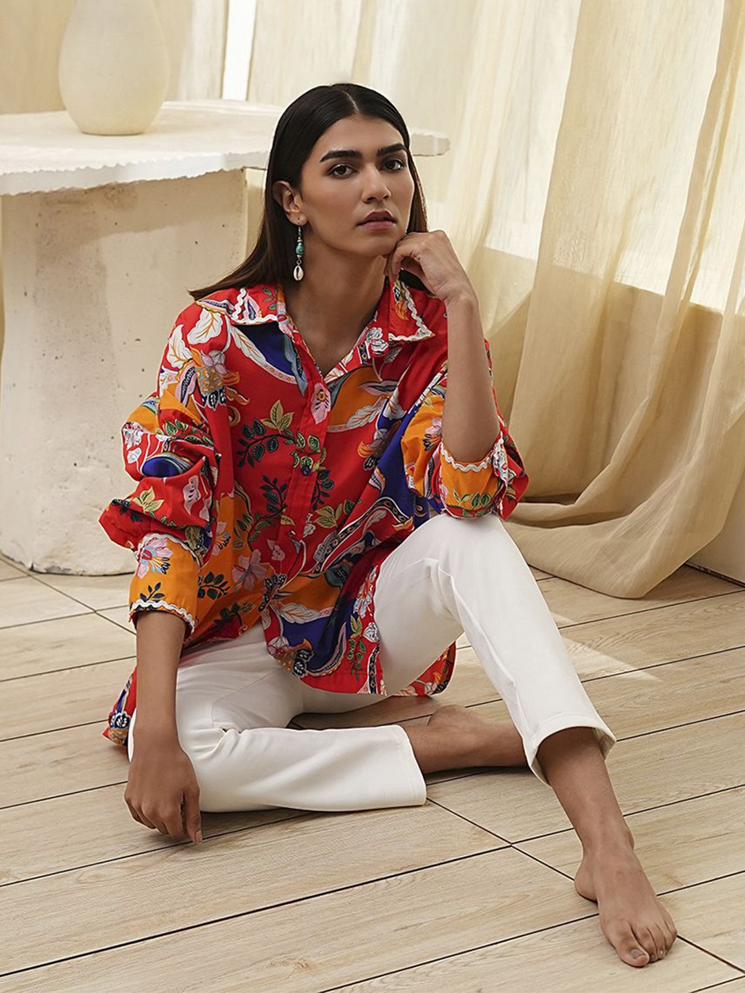 

Biba Women Straight Opaque Striped Casual Shirt, Orange