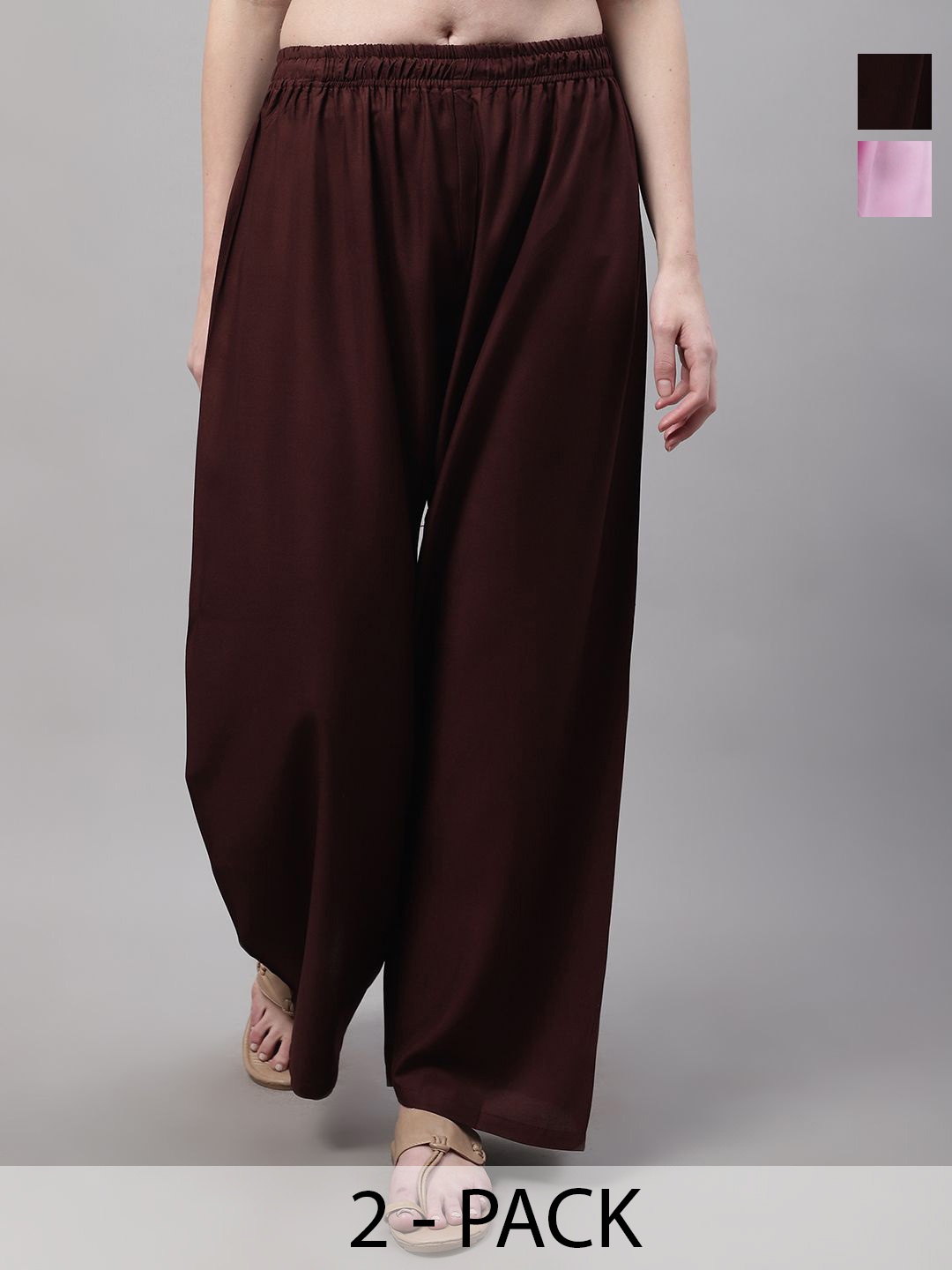 

Valles365 by S.C. Women 2 Flared Ethnic Palazzos, Brown