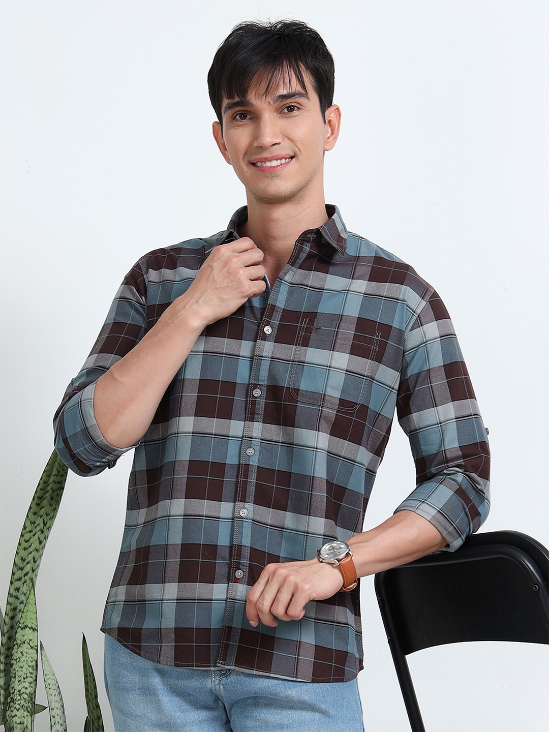 

RIGS AND RAGS Men Standard Tartan Checks Opaque Checked Casual Shirt, Brown