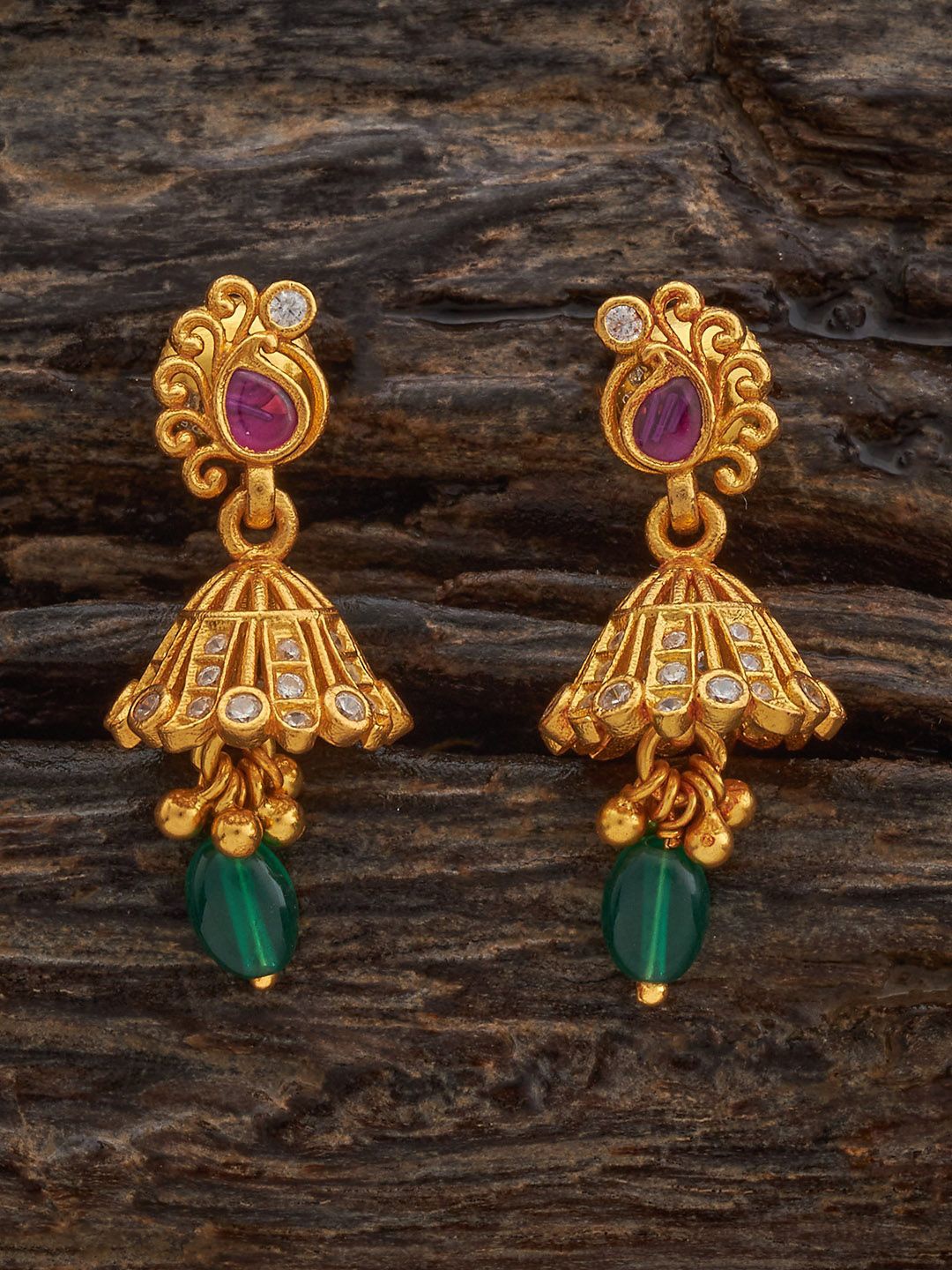

Kushal's Fashion Jewellery 92.5 Sterling Silver Gold-Plated Zircon-Studded Jhumkas