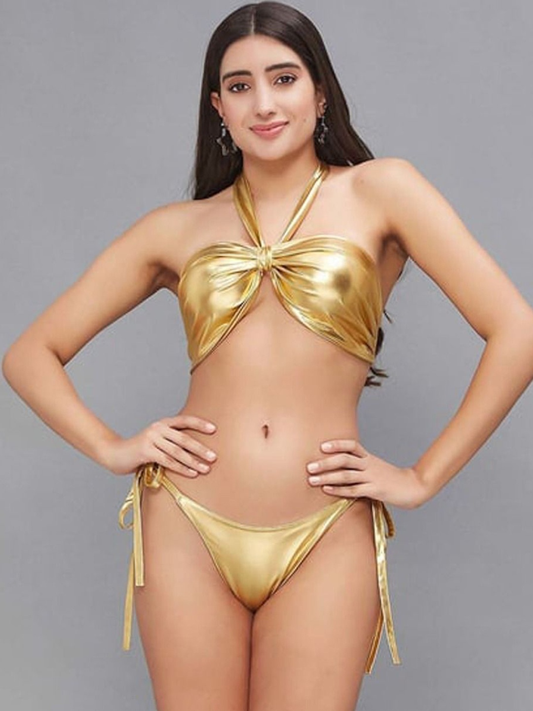 

FIMBUL Halter Neck Tie Ups Bikini Set, Gold
