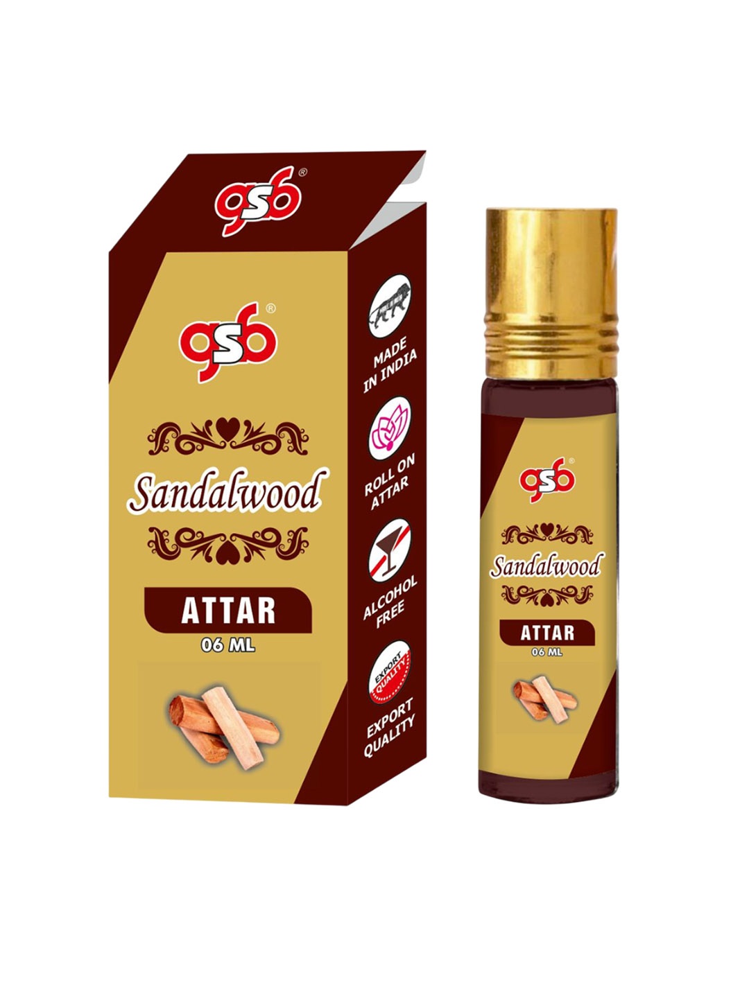 

GSB Sandalwood Pure Natural Long Lasting Alcohol Free Attar 6 ml, Transparent