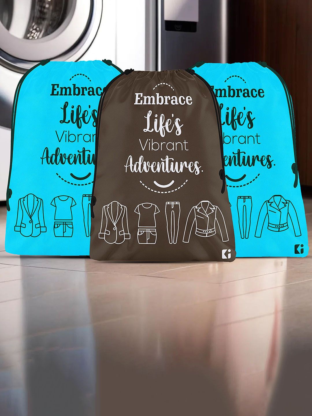 

Kuber Industries Turquoise Blue & Brown 3 Pieces Cloth Travel Organisers
