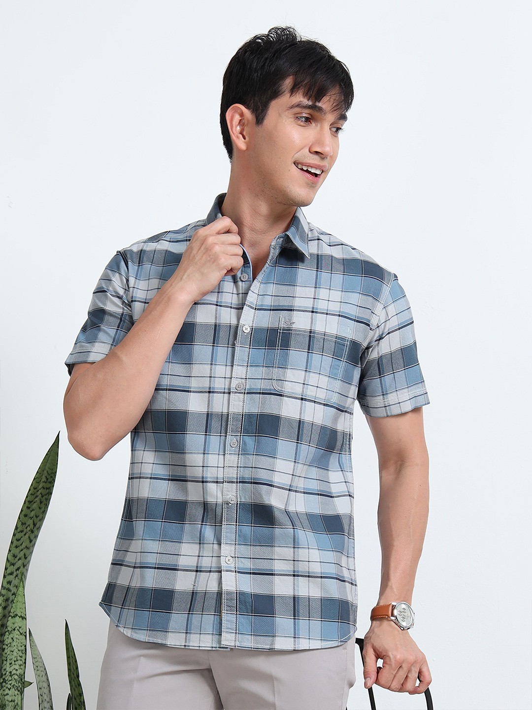 

RIGS AND RAGS Men Classic Tartan Checks Opaque Checked Casual Shirt, Blue