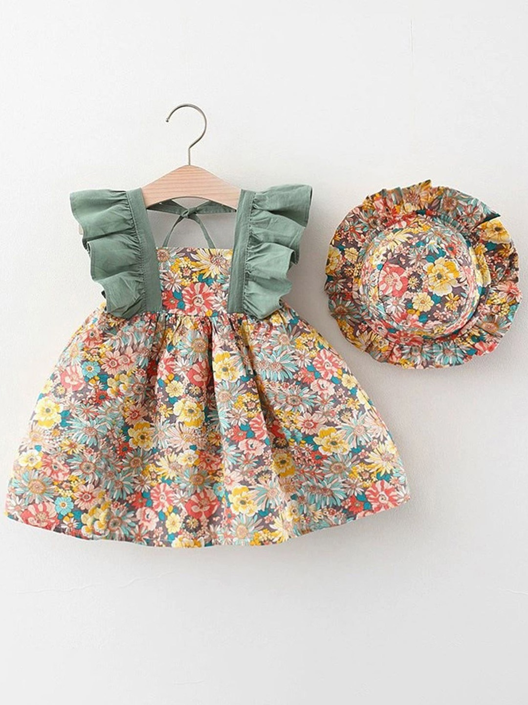 

LULU & SKY Girls Floral Print Fit & Flare Dress, Green