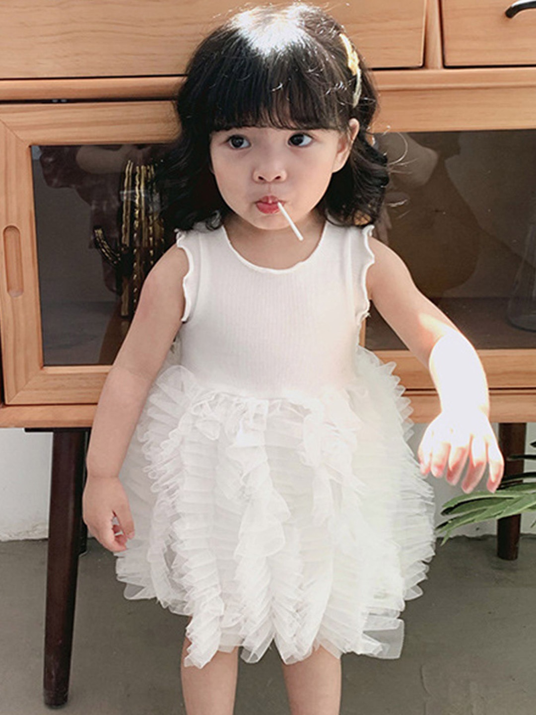 

LULU & SKY Girls Ruffle Detail Cotton Fit and Flare Dress, White