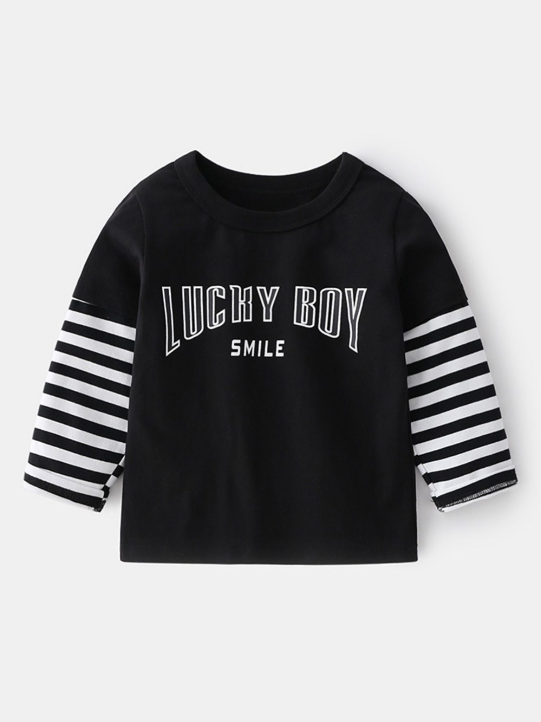 

LULU & SKY Boys Typography Printed Round Neck Cotton T-shirt, Black