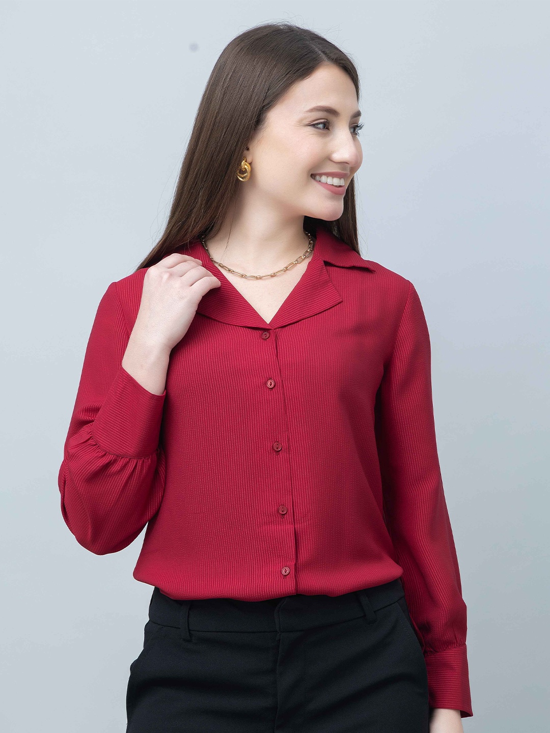 

PURYS WORKSPACE Women Classic Opaque Formal Shirt, Red
