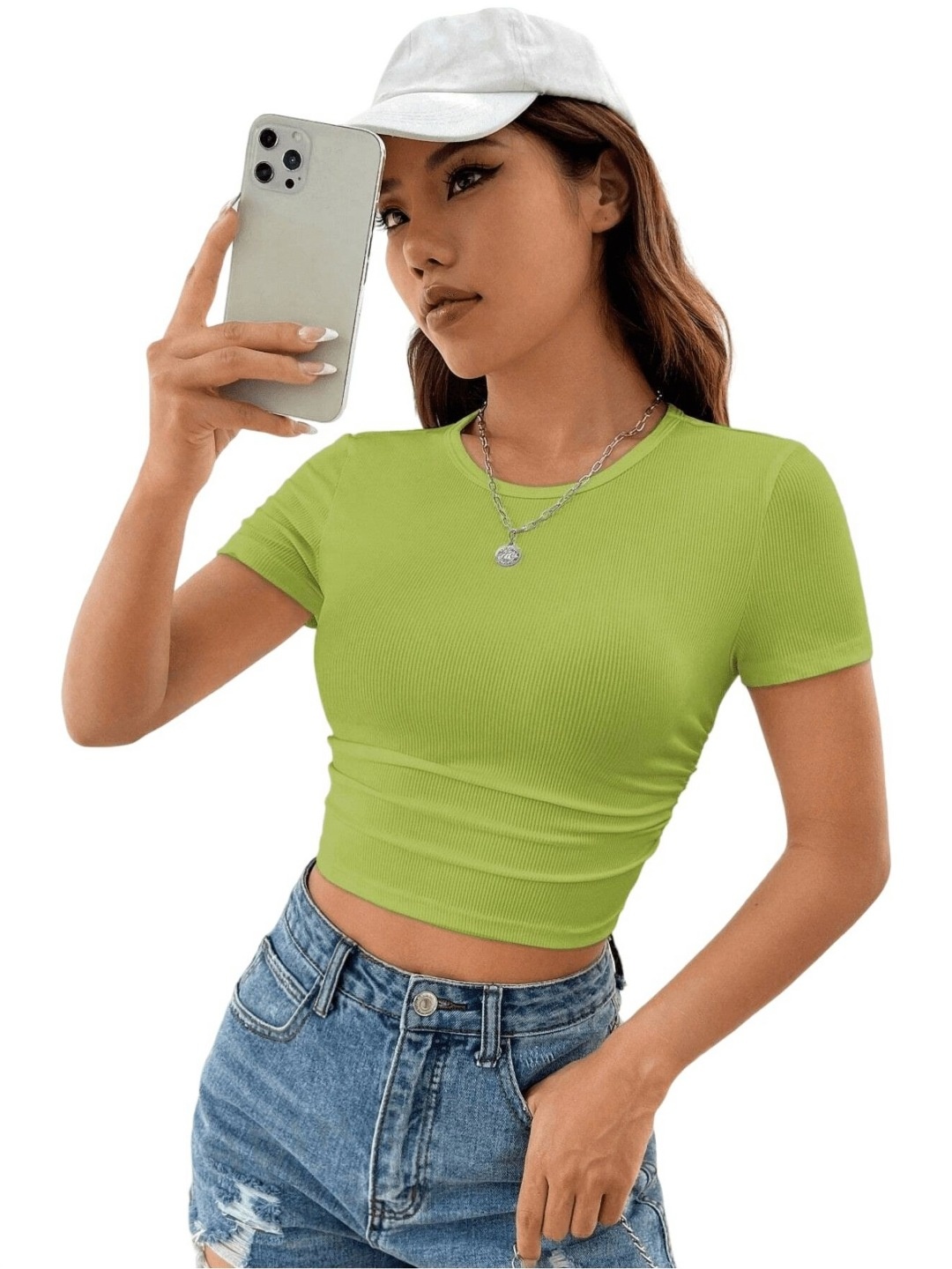 

Moda Rapido Women Self Design Round Neck Slim Fit T-shirt, Green