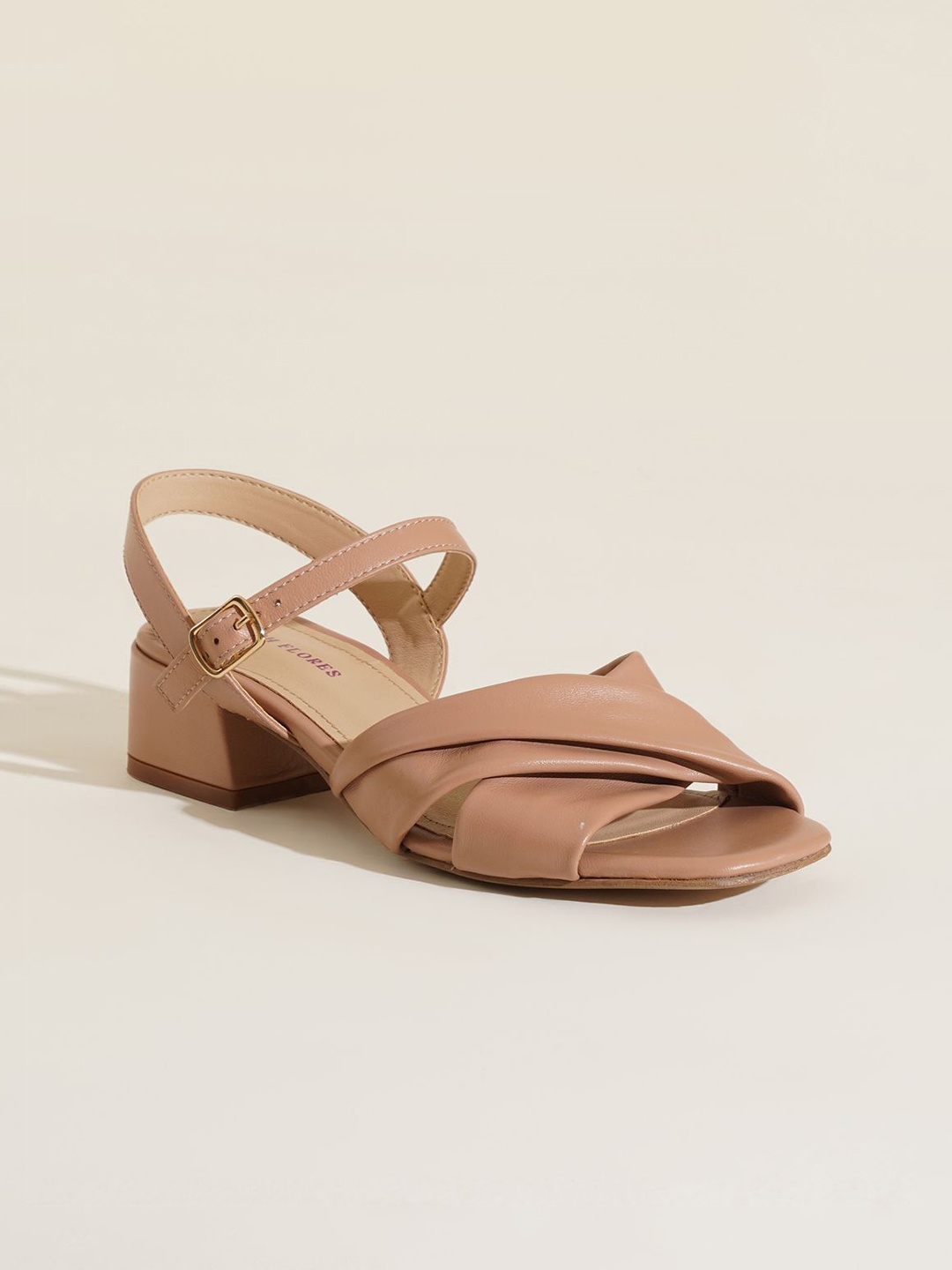 

Peach Flores Istar Leather Heel Sandals, Nude