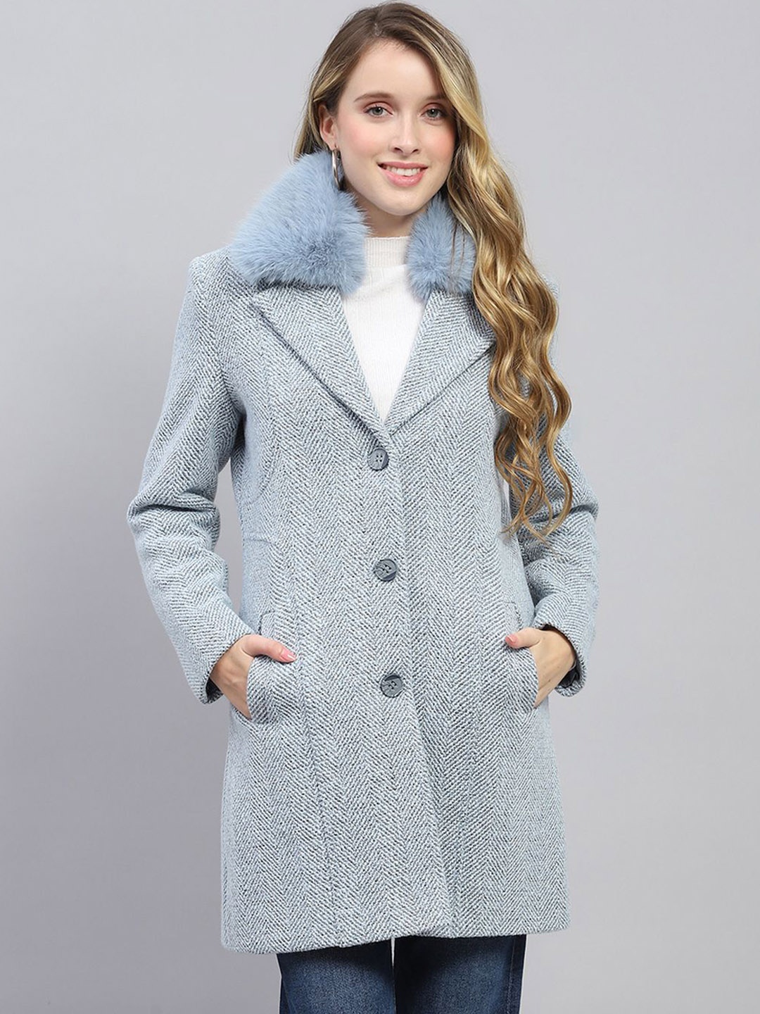 

Monte Carlo Notched lapel Single Breasted Overcoat, Blue